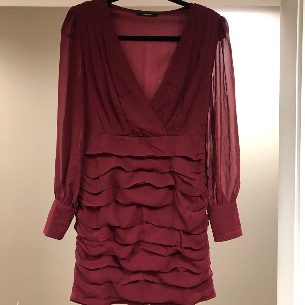 Forever 21 Burgundy Ruffle Dress Size Large
